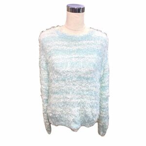 Apt. 9 Blue White With Silver Sequence Long Sleeve Pullover Sweater